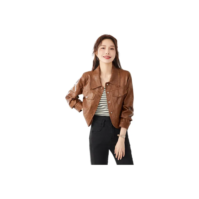 TERRE BLEUE Leather Jacket Women's Khaki-0