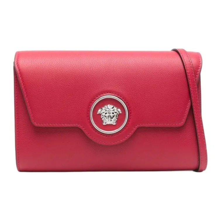 VERSACE Leather Shoulder Bag Women's Red-0