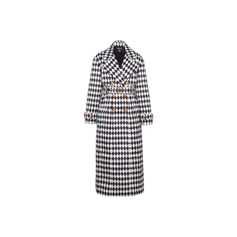 BALMAIN Diamond Print Belted Trench Coat-0