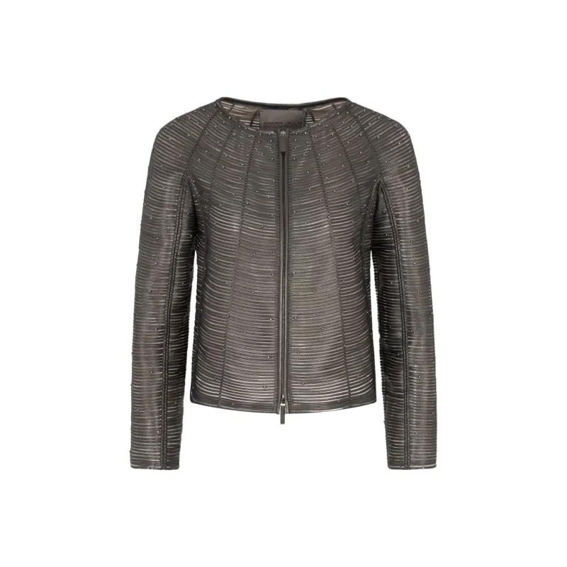 Emporio Armani Pearlised Nappa Leather Jacket With Applied Studs-0