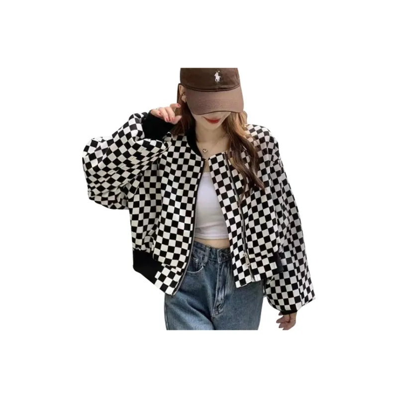 ROBINHOOD Baseball Jacket Unisex Black White Plaid-0