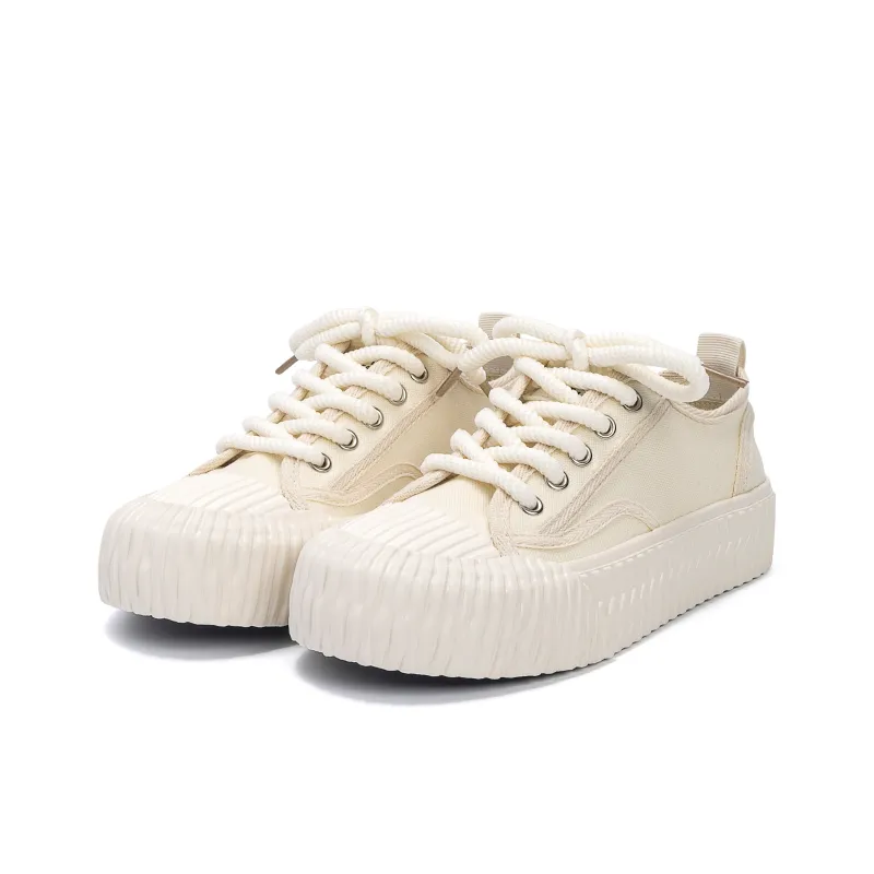 HUANQIU Slip Resistant, Breathable, Lightweight Low Top Canvas Shoes Women's Beige-2