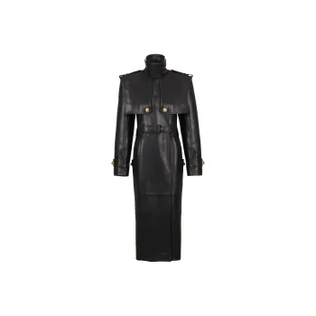 BALMAIN Belted Lambskin Trench Coat