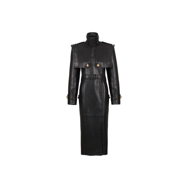 BALMAIN Belted Lambskin Trench Coat-0