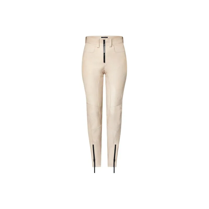 LOUIS VUITTON Zipper Accent Grained Leather Biker Pants-0