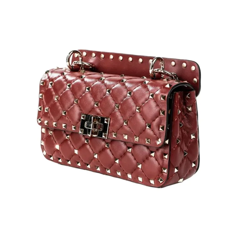 Valentino Lambskin Shoulder Bag Trumpets Women's Burgundy-1