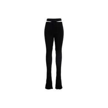ANDREĀDAMO Ribbed Waist Strap Flared Leggings