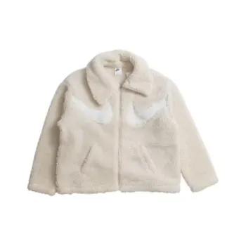 Nike Swoosh Full Zip Sherpa Jacket Beige/White