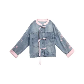 XIAOJUCHUANLI Denim Jacket Women's Pink