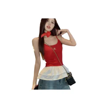 Si Bei'er Camisoles Women's Red Patchwork Camisole