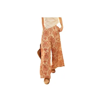 ZIHAN Casual Pants Women's Beige With Red Print
