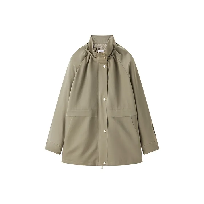 PEACEBIRD Trench Coats Women's Army Green-0