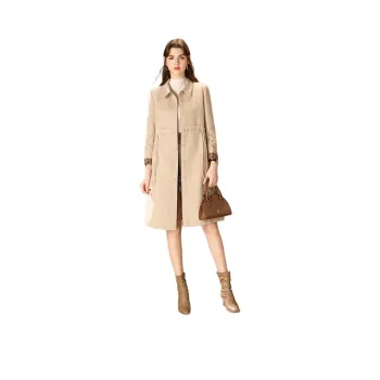 FENHONGMALI Trench Coat Women's Ecru