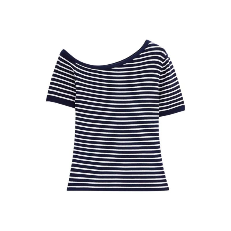 Love to serve Knitwear Women's Blue White Stripes-1