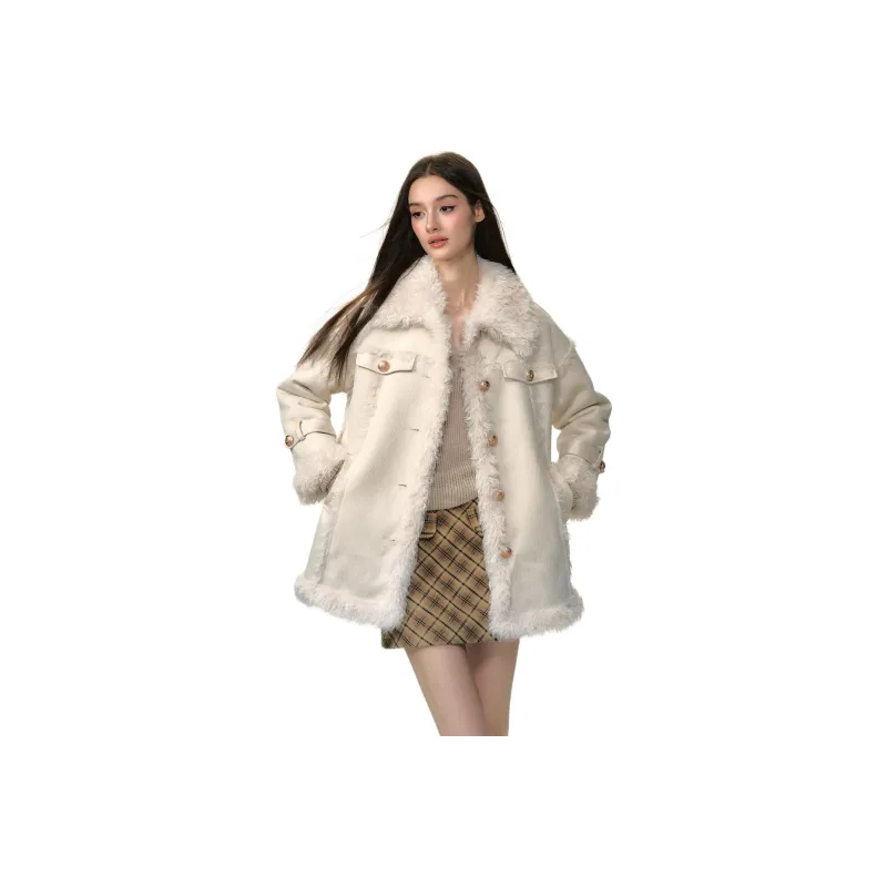 Li Zixian Velvet feel Coat Women's White Medium Shearling-0