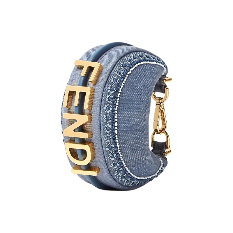 FENDI Fendigraphy Denim Crescent Bag Handbag Women's Blue-1