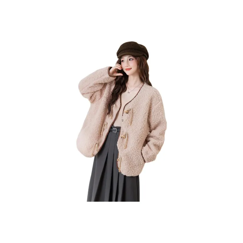 Tonlion Velvet feel Coat Women's Gray Pink-0