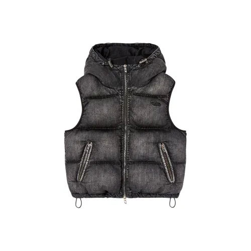DIESEL W Hopper Faded Denim Puffer Vest