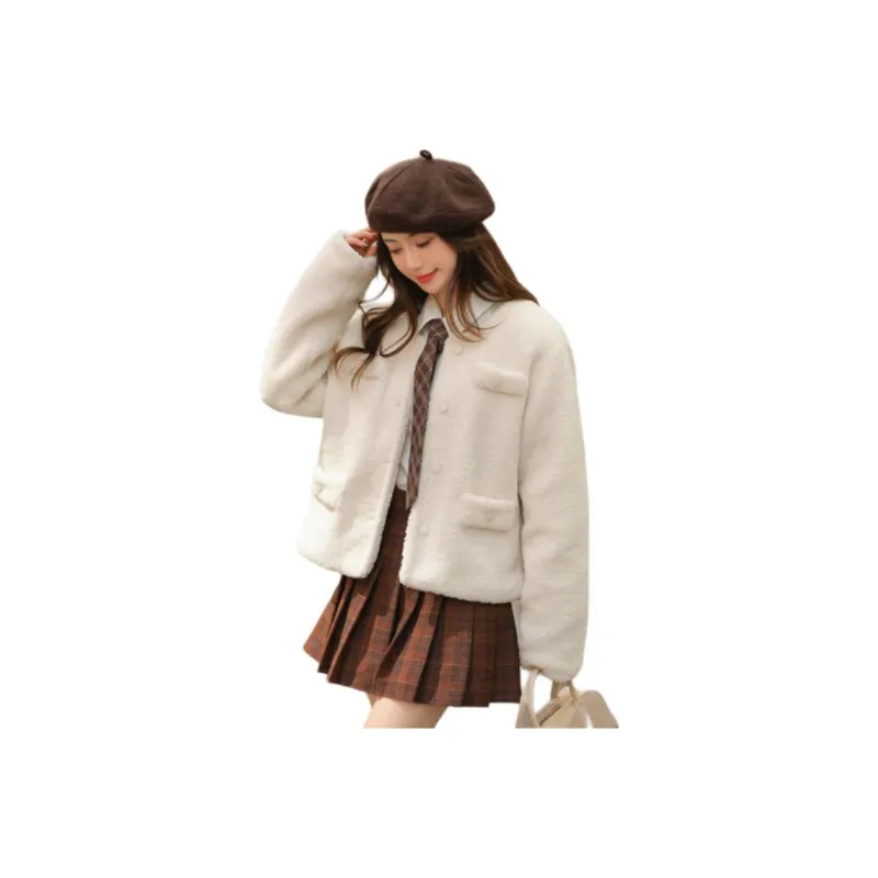 Emodues Velvet feel Coat Women's White-0
