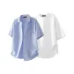 [Two-Piece Set]Cropped Small Logo Blue+Solid Color Short-Sleeved