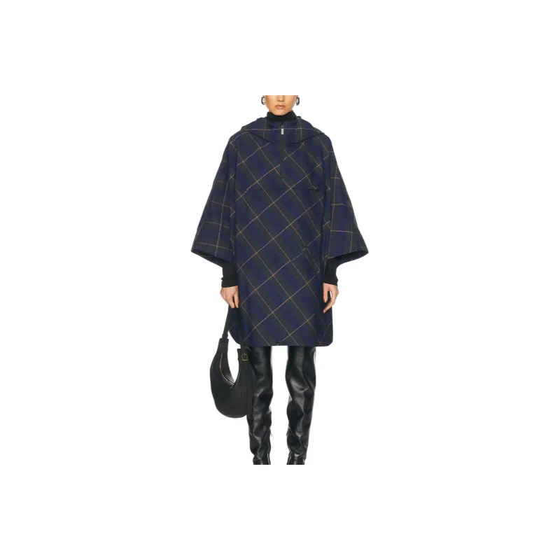 Burberry Ekd Motif Check Pattern Hooded Poncho-0