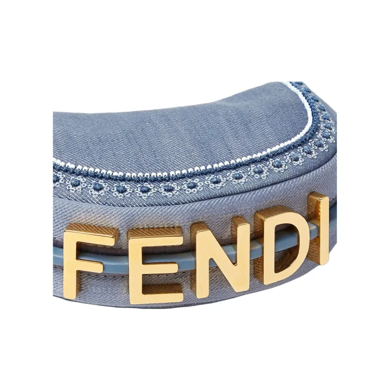 FENDI Fendigraphy Denim Crescent Bag Handbag Women's Blue-2
