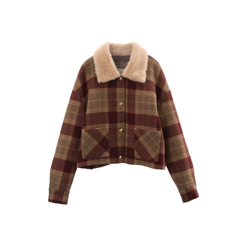 A Paradise For Awakening Coats Women's Red Plaid-0