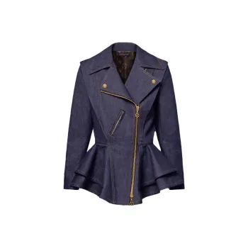 LOUIS VUITTON Denim Flounce Biker Jacket