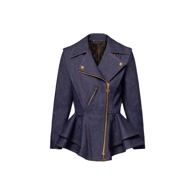 LOUIS VUITTON Denim Flounce Biker Jacket-0