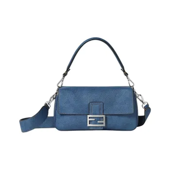 FENDI Baguette Cow Leather Portable Crossbody Bag, Shoulder Bag Medium Size Women's Blue
