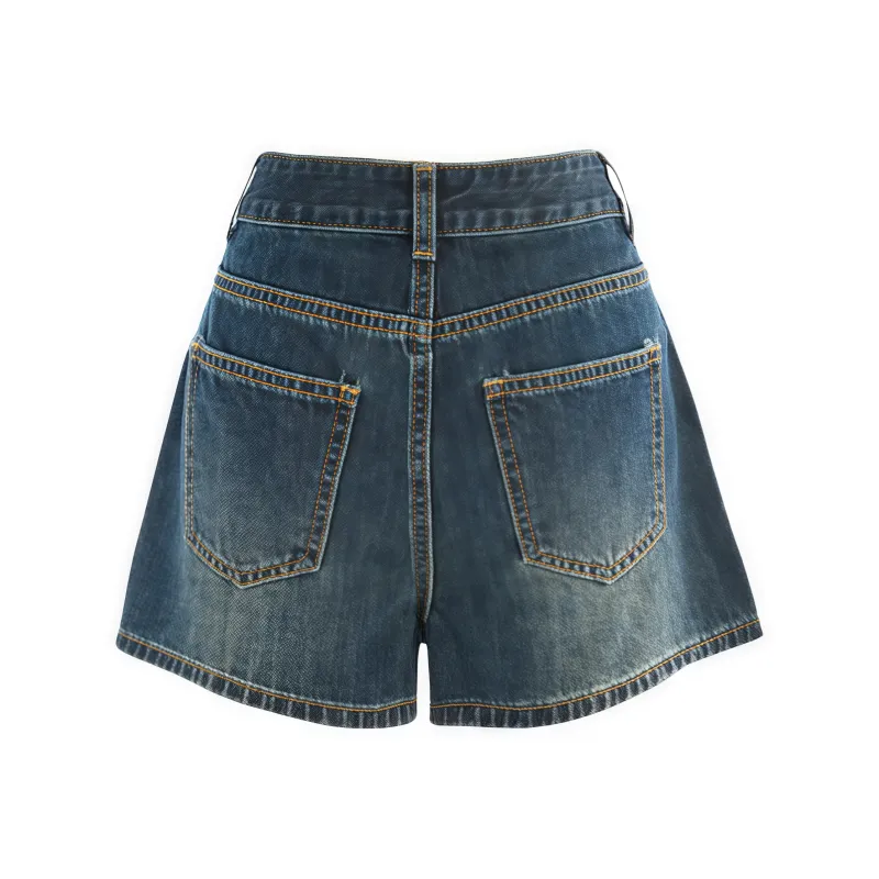 YINLEI Denim Shorts Women's Vintage Blue-1