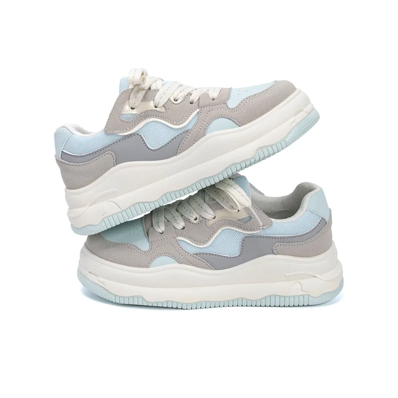 HUANQIU Coverage Abrasion Resistant Lightweight Low Top Skateboard Shoes Women's Blue Gray-4