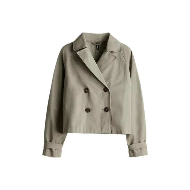 H&M Trench Coat Women's Gray Khaki Green-0