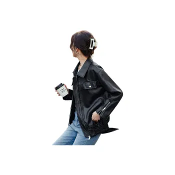 TERRE BLEUE Spring Fall Leather Jacket Loose Fit Women's