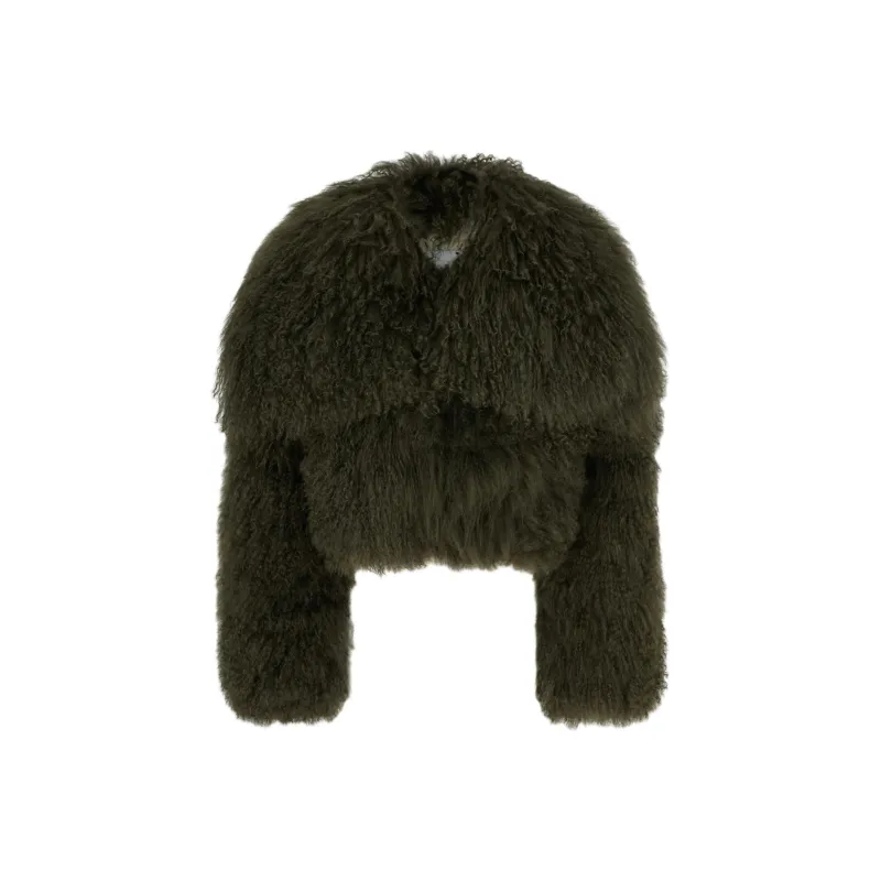 The Attico Mongolian Fur Jacket 'Green'-0