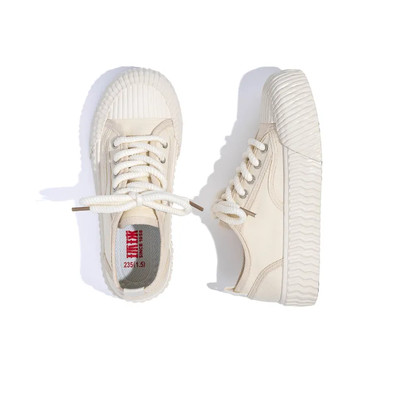 HUANQIU Slip Resistant, Breathable, Lightweight Low Top Canvas Shoes Women's Beige-5