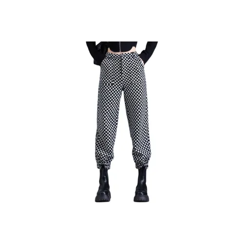 You Cow Me Pants Casual Pants Women's Black White Plaid