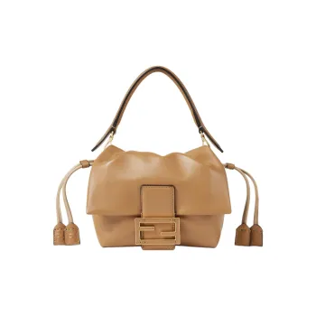 FENDI Baguette Nappa Leather Handbag Trumpets Women's Beige