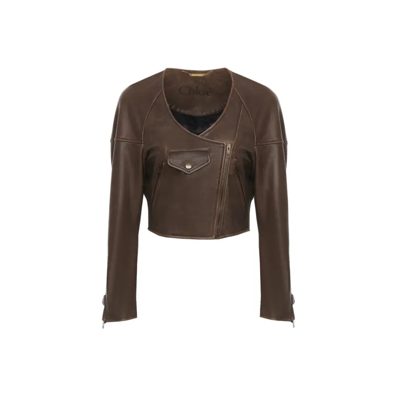 Chloe Leather Jacket Women's Brown-0