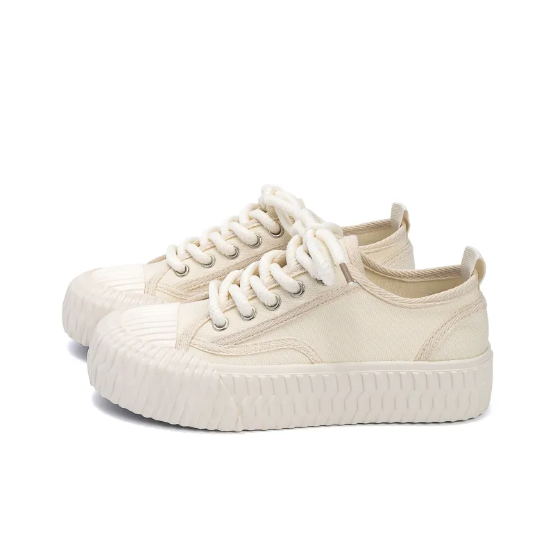 HUANQIU Slip Resistant, Breathable, Lightweight Low Top Canvas Shoes Women's Beige-1
