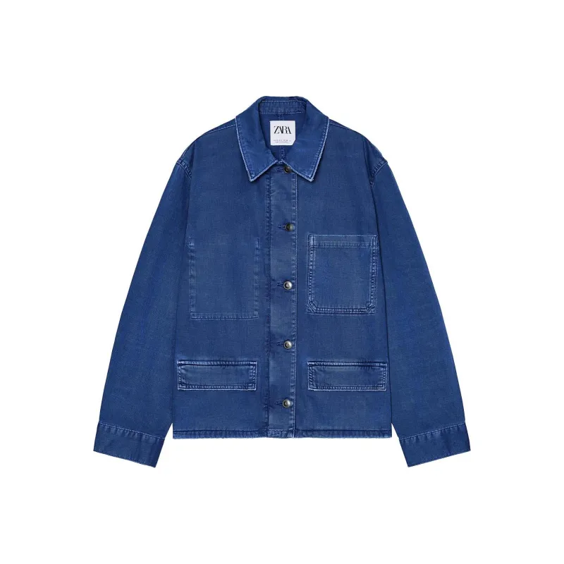 ZARA Trf Denim Jacket Women's Dark Blue-0