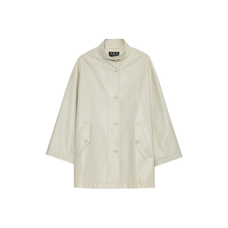 THE SEA LIFE Leather Jacket Women's White Birch-0