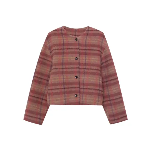 CHARM PICK Coats Women's Coffee Red Plaid