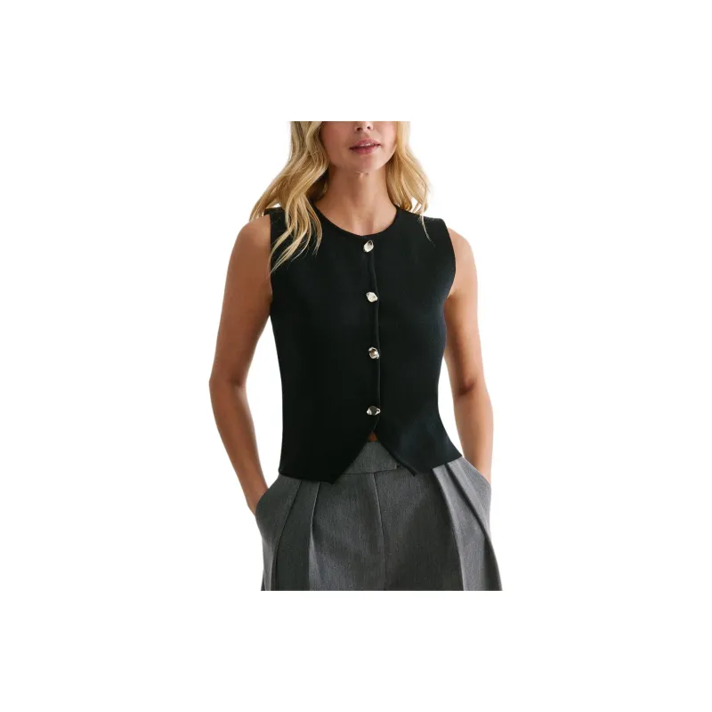 NASTY GAL Knit Sleeveless Vest Vest Women's Black-0