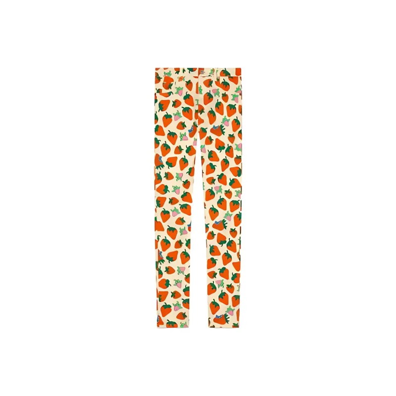 GUCCI Strawberry Cotton Skinny Pant Ivory/Yellow-0