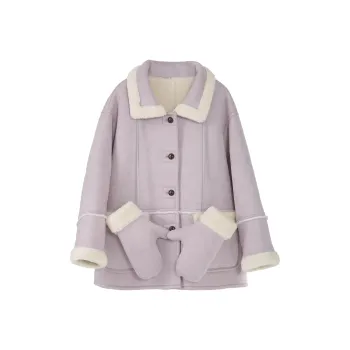 Fstudio Korean Style Fall And Winter Petite Mid Length Coat Women's Purple