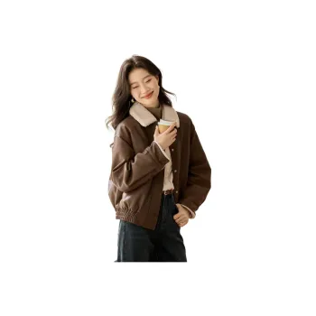 Mo Han Yi Mei Leather Jacket Women's Coffee