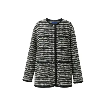 3COLOUR Cropped Coats Women's Black White Stripes