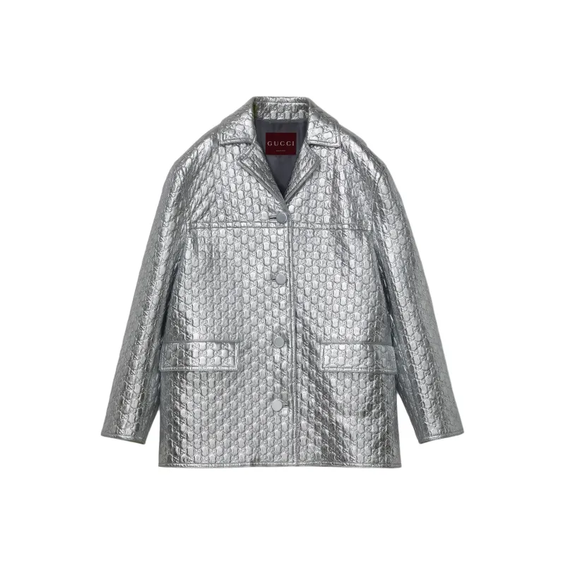 GUCCI SS25 Leather Jacket Women's Silver-0