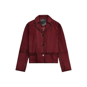 ZARA ZW Series Leather Jacket Women's Burgundy